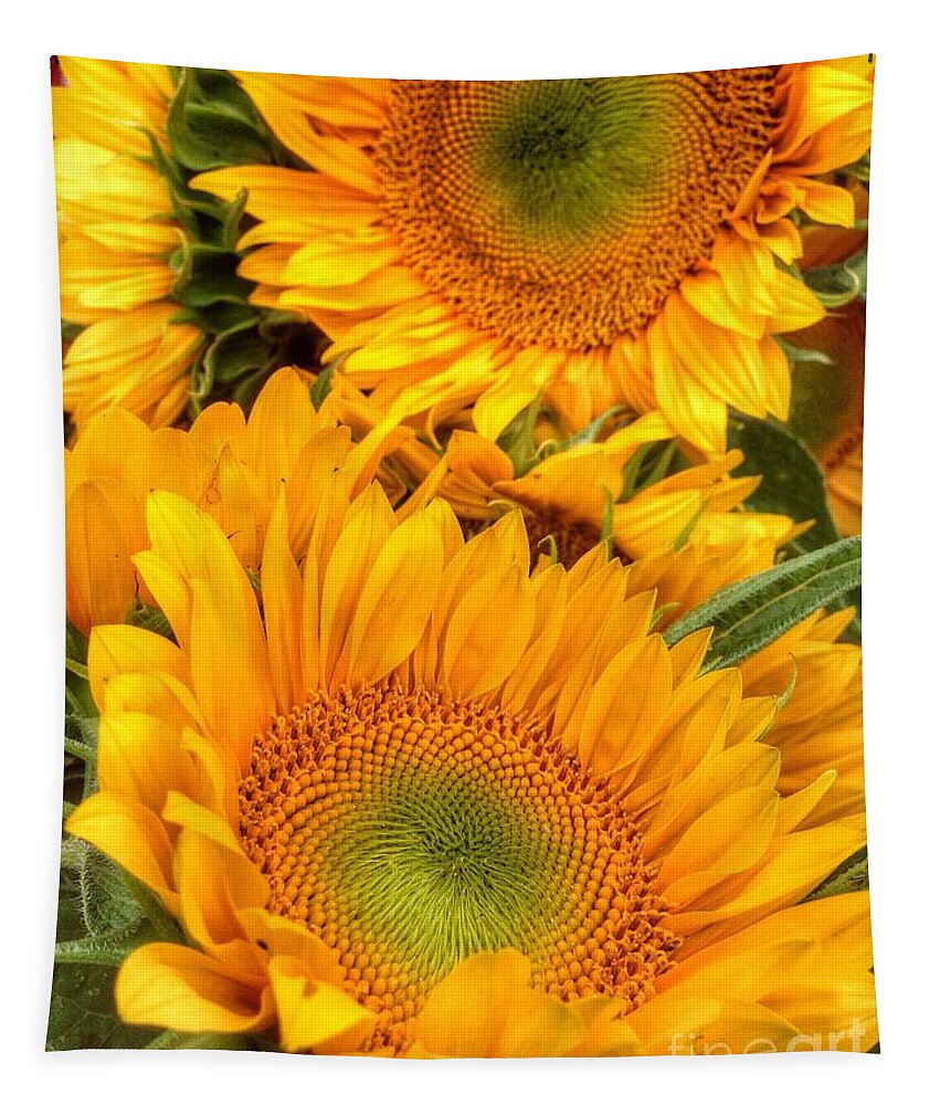 Yellow Sun Flower Tapestry featuring the photograph Yellow Sun Flower Burst by Susan Garren