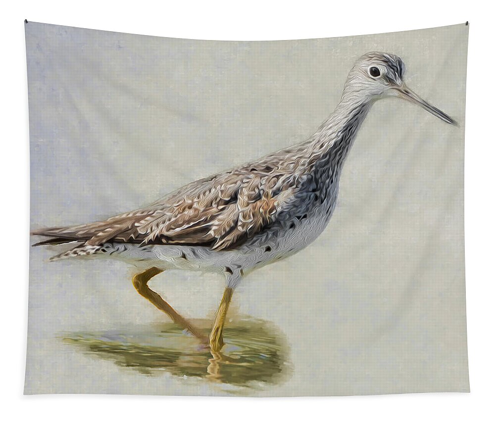 Sandpiper Tapestry featuring the photograph Yellowlegs Square by Bill Wakeley