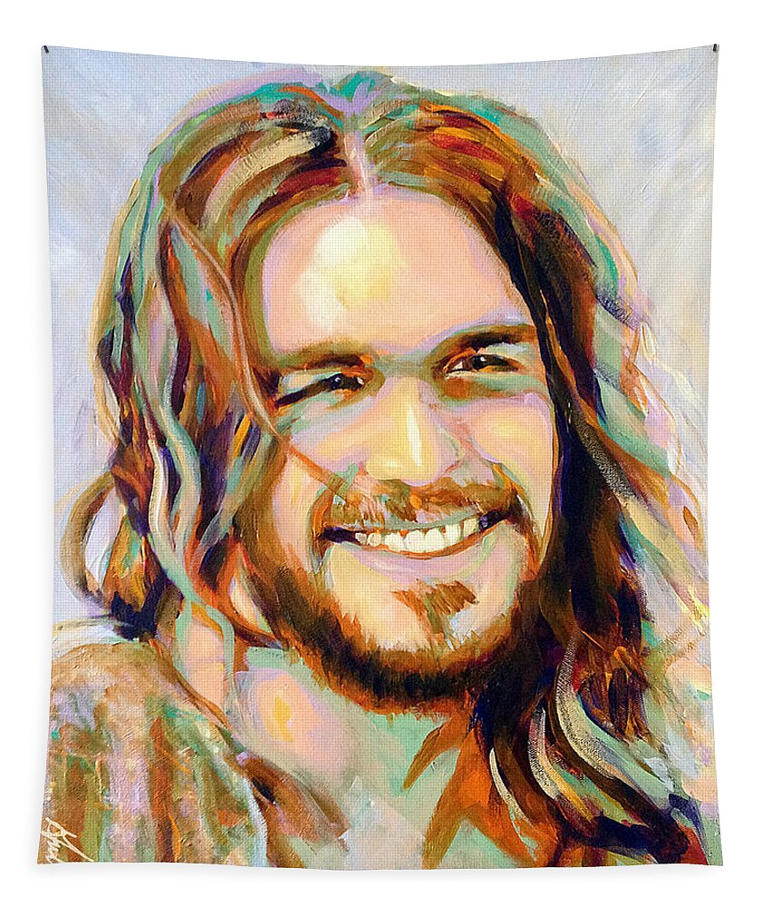 Smiling Jesus Tapestry featuring the painting Yeshua by Steve Gamba