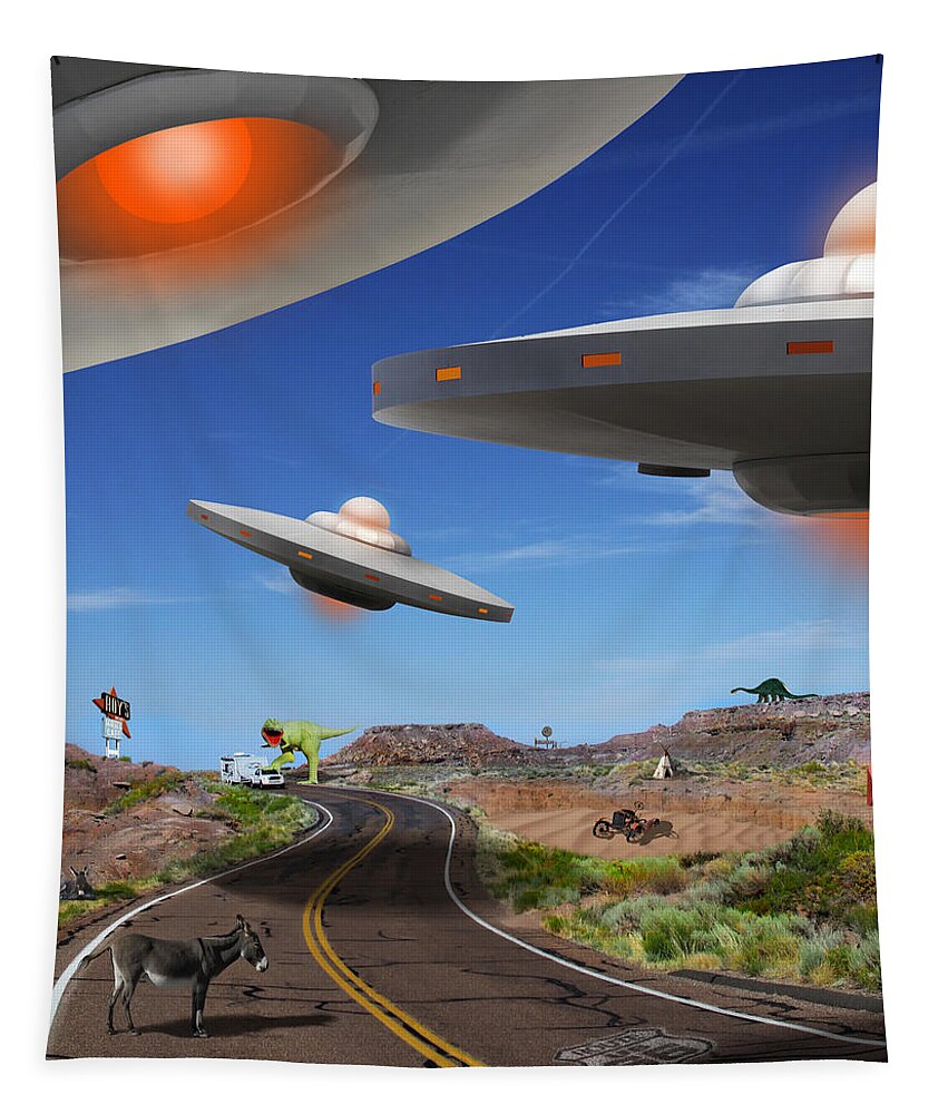Surrealism Tapestry featuring the photograph You Never Know What You will See On Route 66 2 by Mike McGlothlen