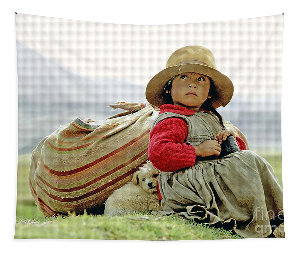 Girl Tapestry featuring the photograph Young Girl in Peru by Victor Englebert