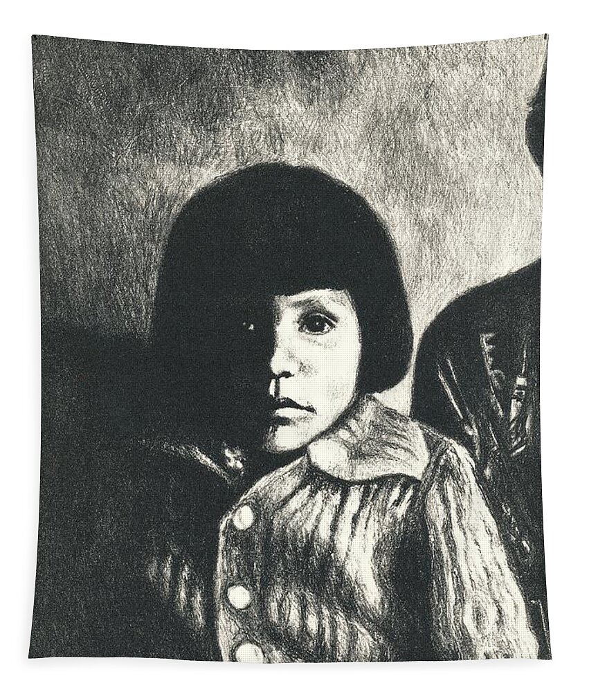 Girl Tapestry featuring the drawing Young Girl Original by Kendall Kessler