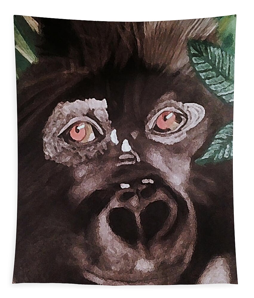 Gorilla Tapestry featuring the pastel Young Gorilla by Renee Michelle Wenker