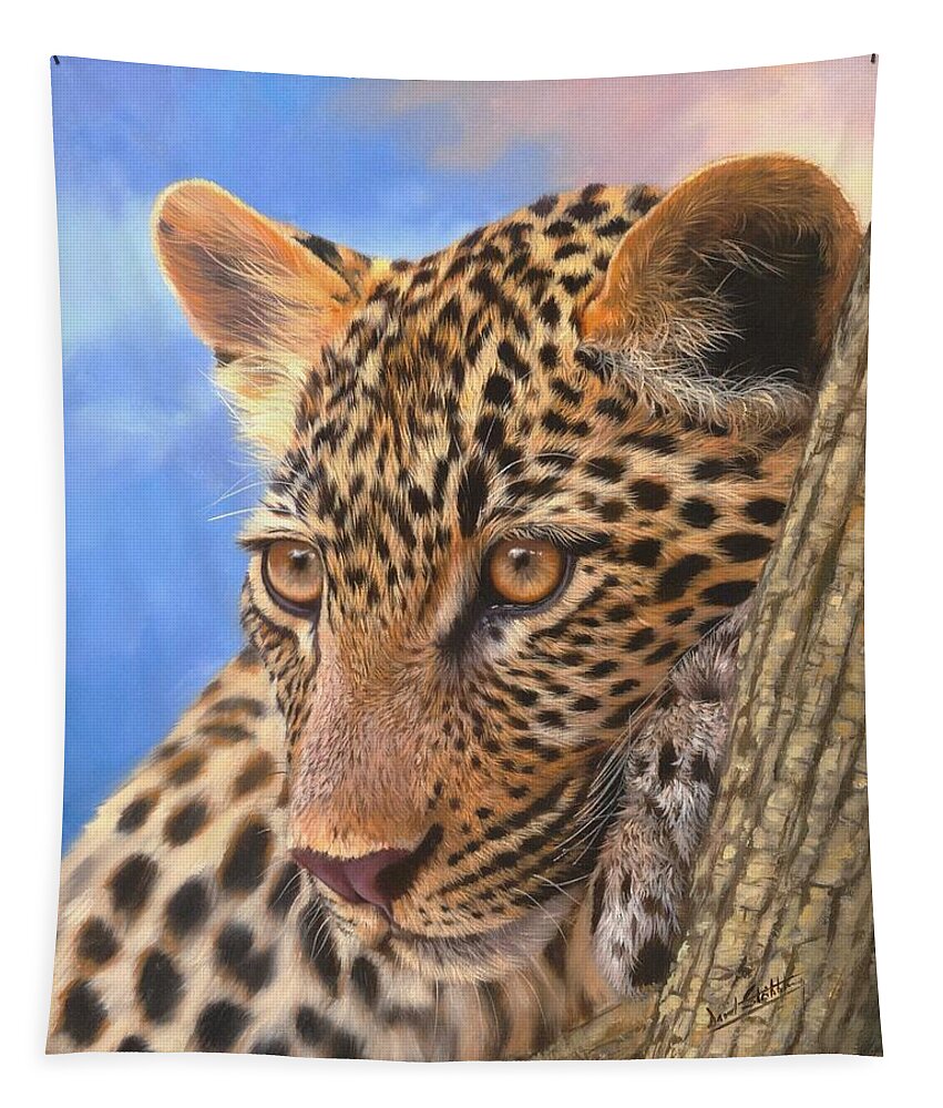 Leopard Tapestry featuring the painting Young Leopard by David Stribbling