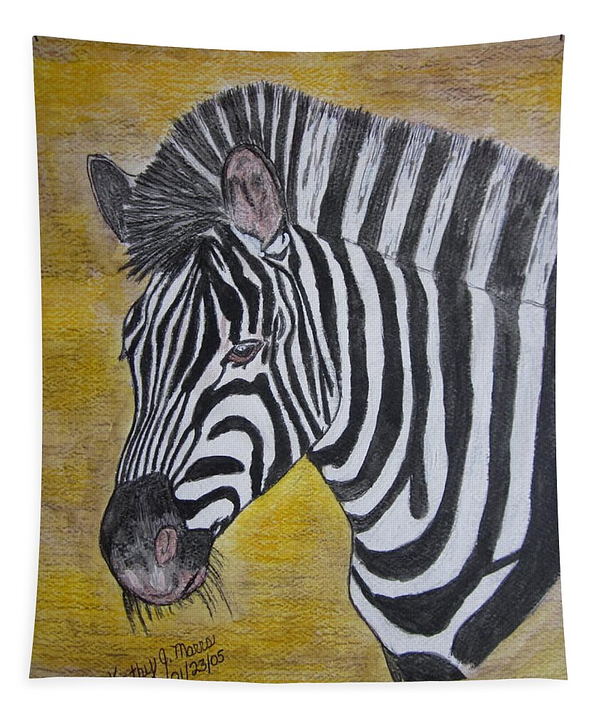 Zebra Tapestry featuring the painting Zebra Portrait by Kathy Marrs Chandler