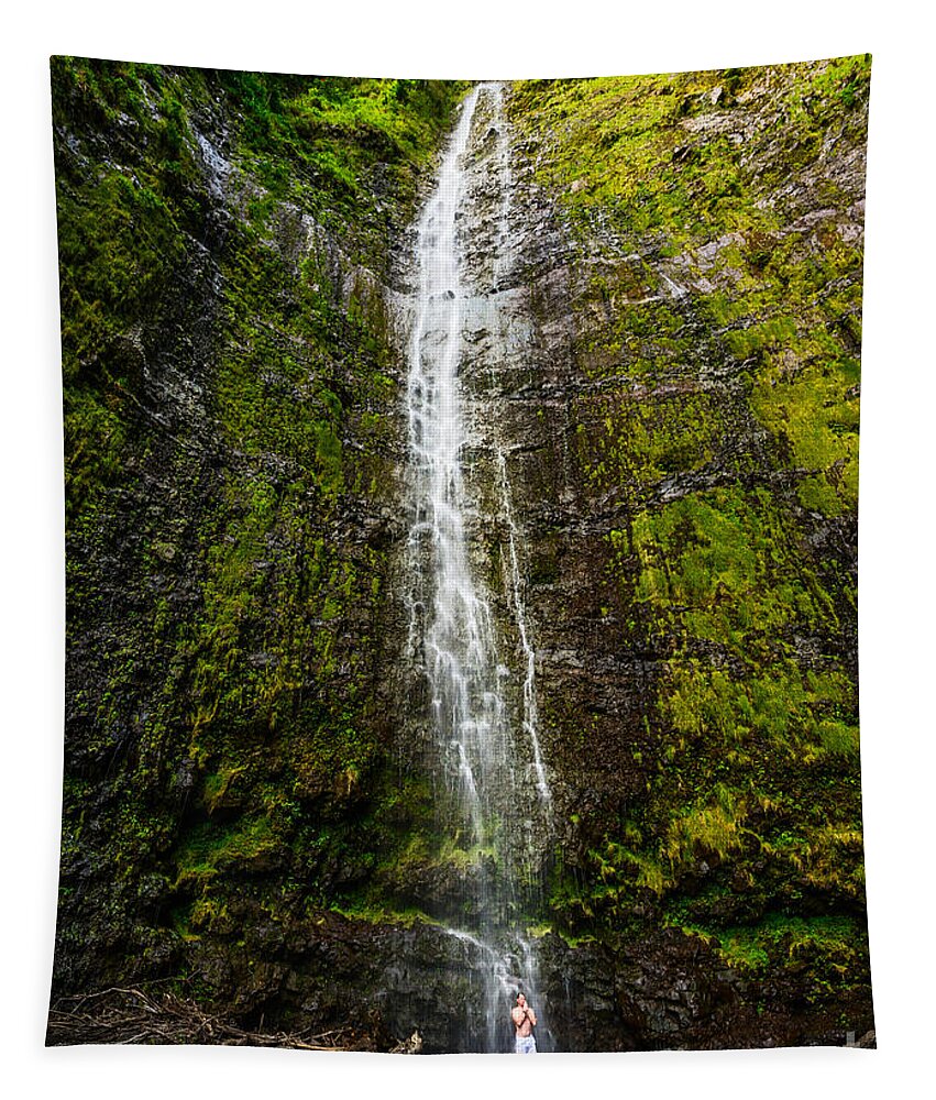 Waimoku Falls Tapestry featuring the photograph Zen Falls by Jamie Pham