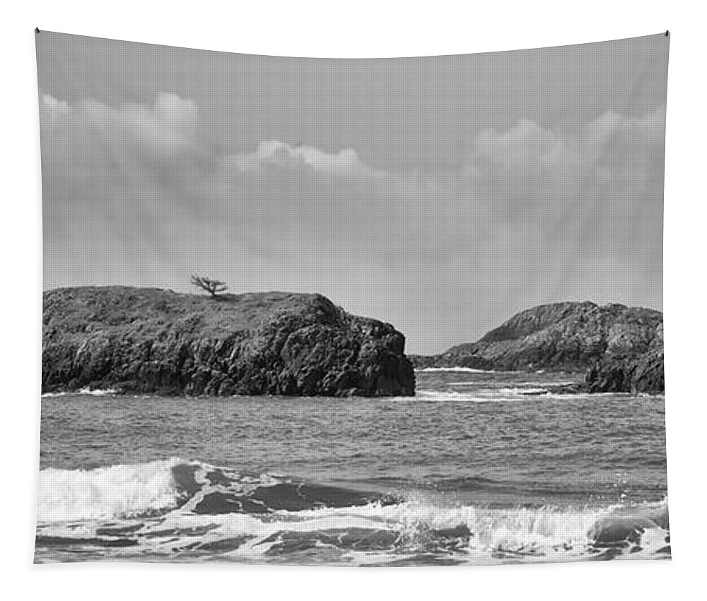 Tofino Tapestry featuring the photograph Zen Rocks Black and White by Allan Van Gasbeck