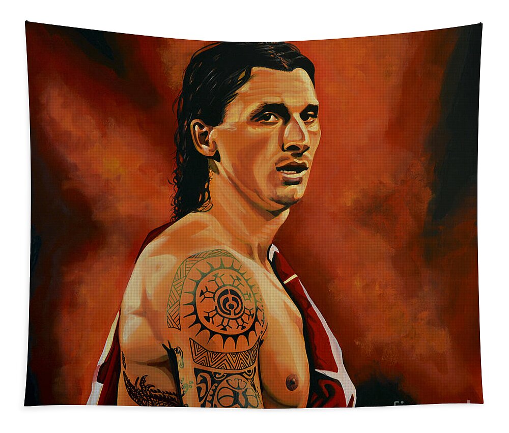Zlatan Ibrahimovic Tapestry featuring the painting Zlatan Ibrahimovic Painting by Paul Meijering