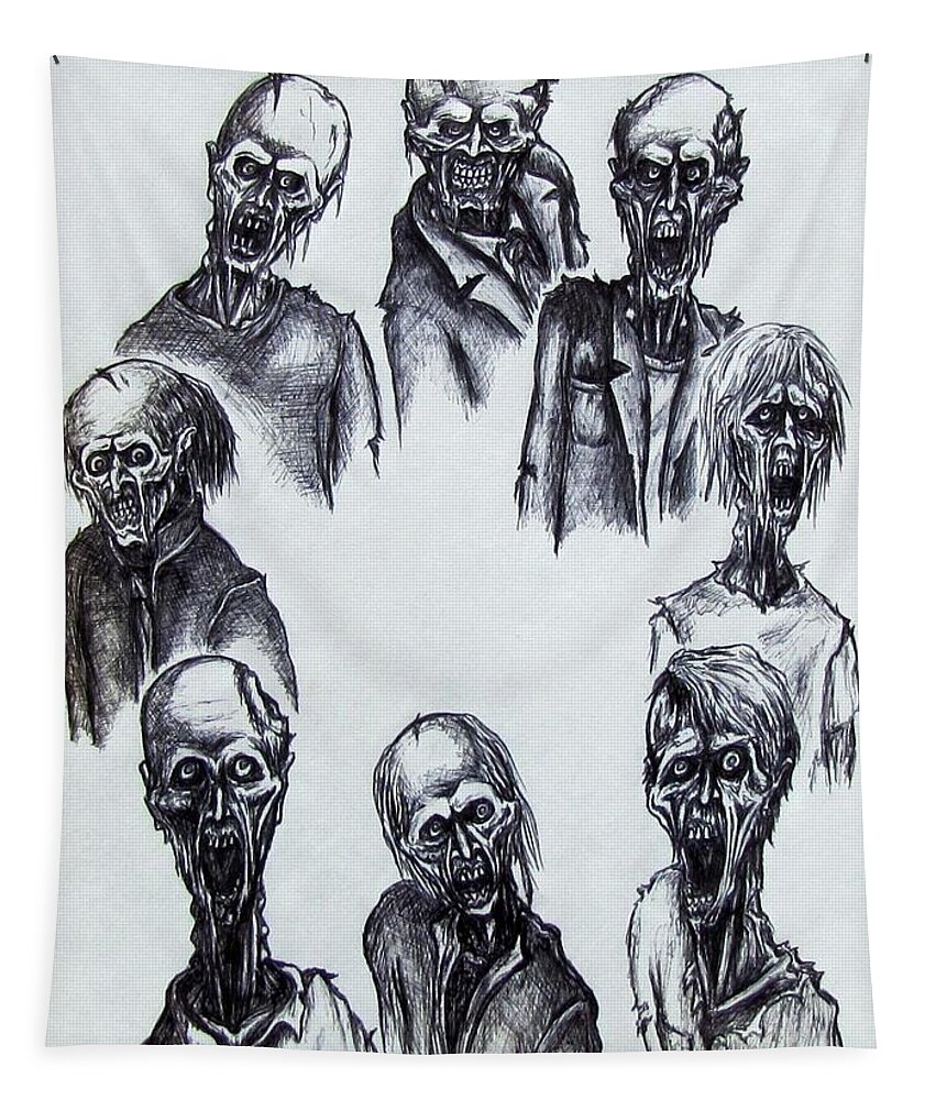 Michael Tapestry featuring the drawing Zombies by Michael TMAD Finney