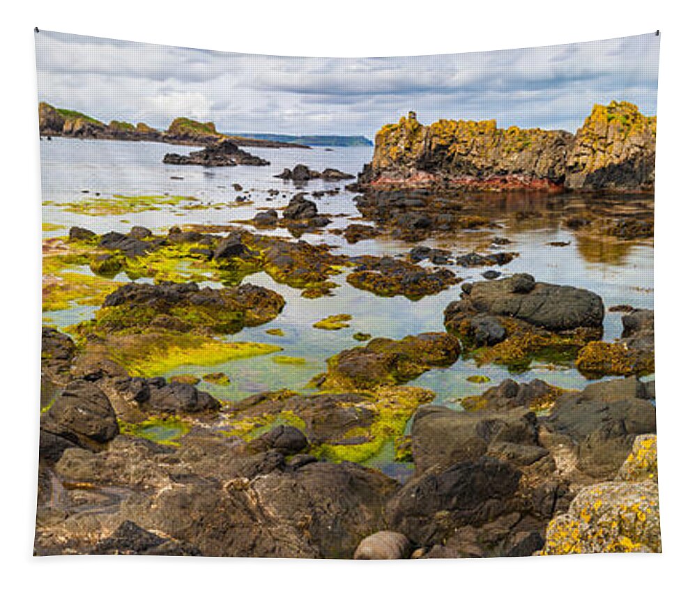 Black Tapestry featuring the photograph Ballintoy Bay Basalt Rock #1 by Semmick Photo