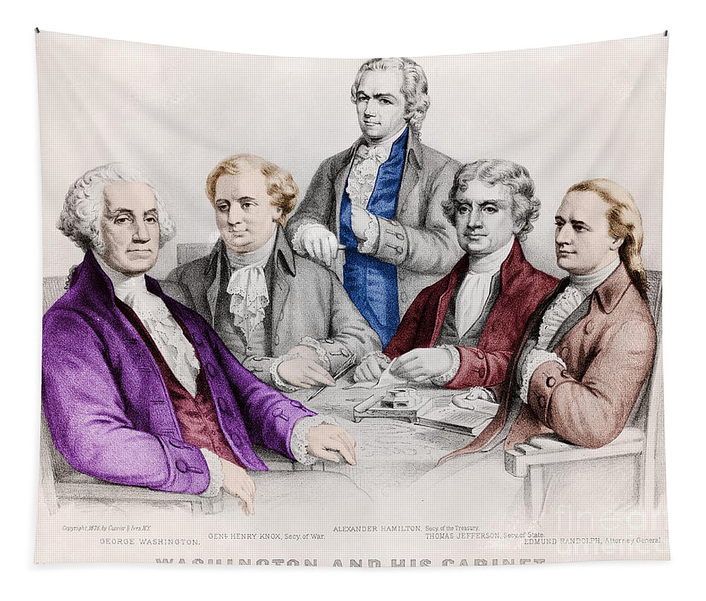 Drawing Tapestry featuring the photograph George Washington And Cabinet #1 by Photo Researchers