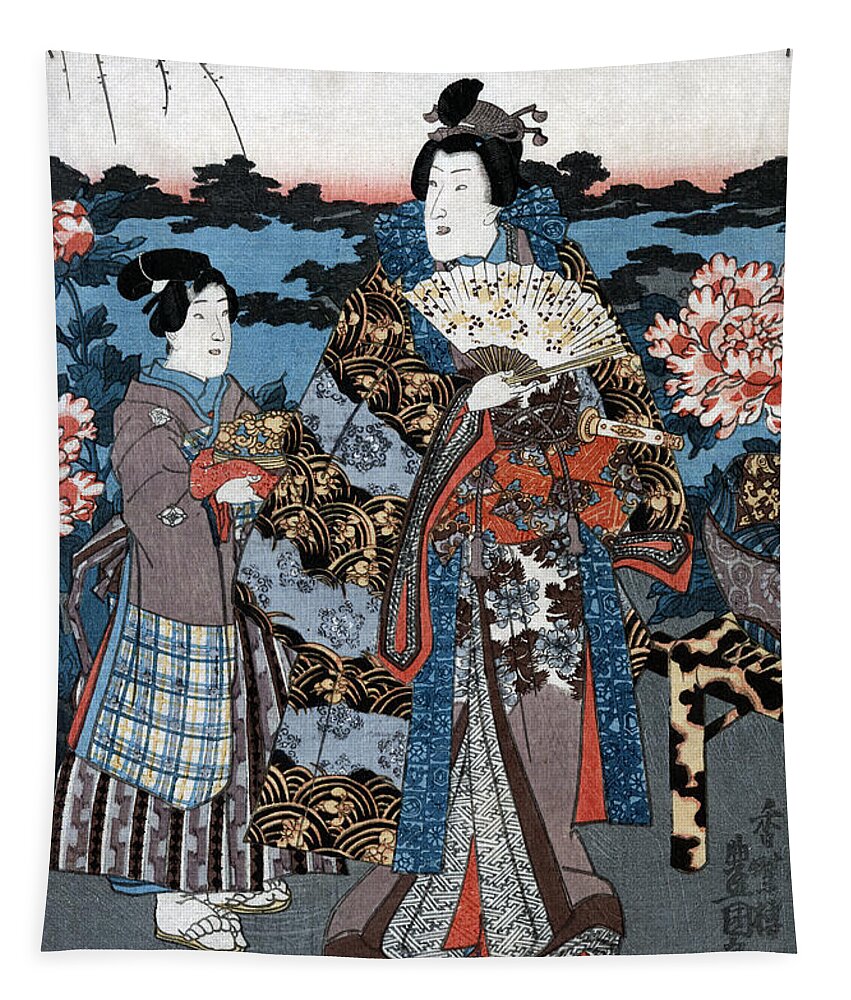 1850 Tapestry featuring the photograph Japan: Woman In Garden #1 by Granger