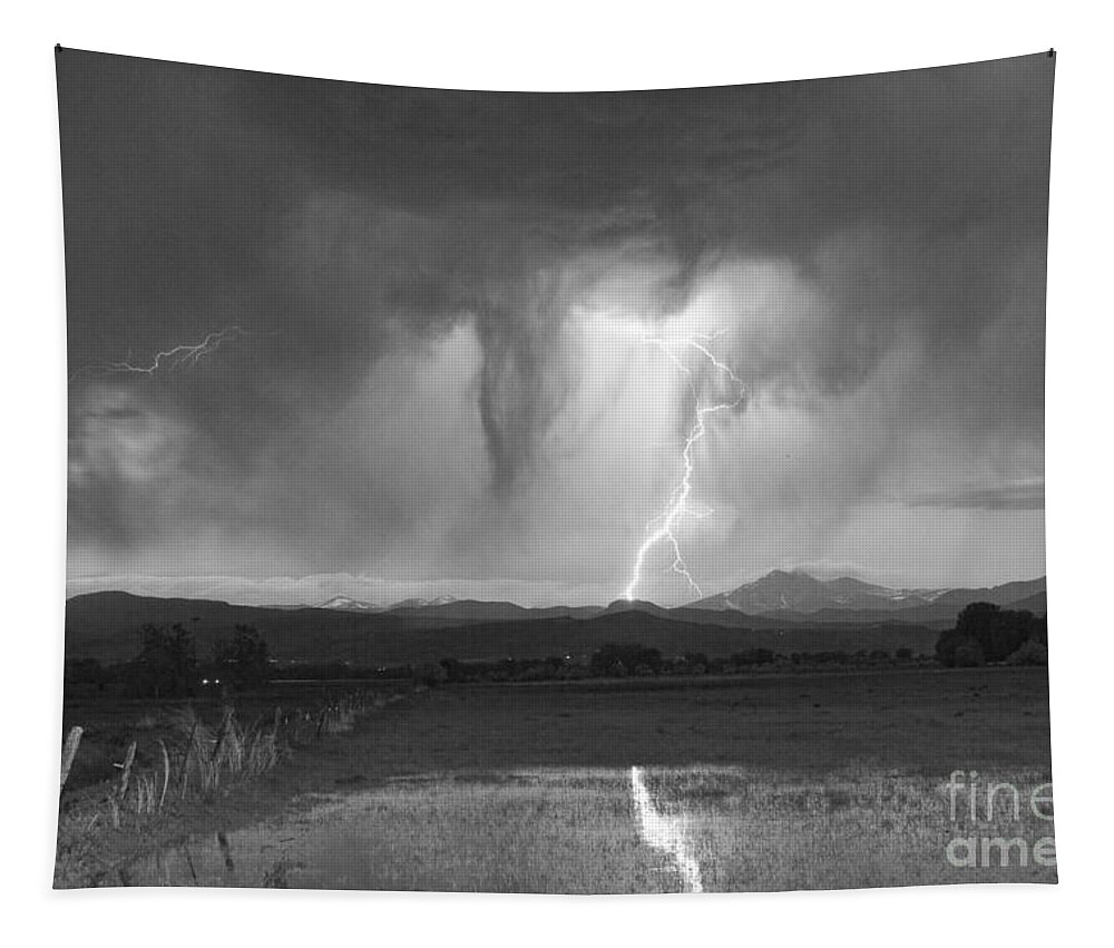 'boulder County' Tapestry featuring the photograph Lightning Striking Longs Peak Foothills 3 #1 by James BO Insogna