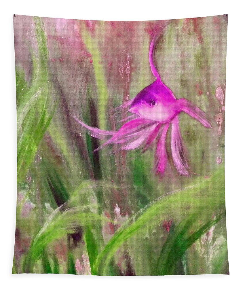 Fish Tapestry featuring the painting Purple Fish #2 by Gina De Gorna
