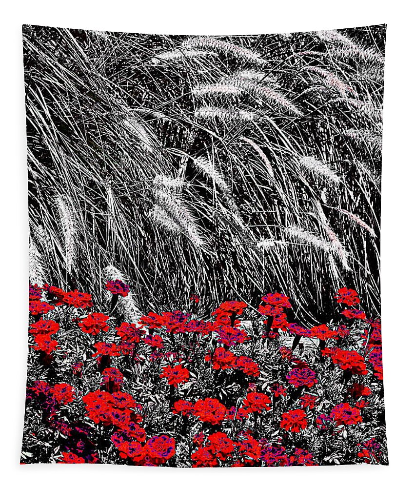 Red Flowers Tapestry featuring the photograph Red And Grey #1 by Burney Lieberman