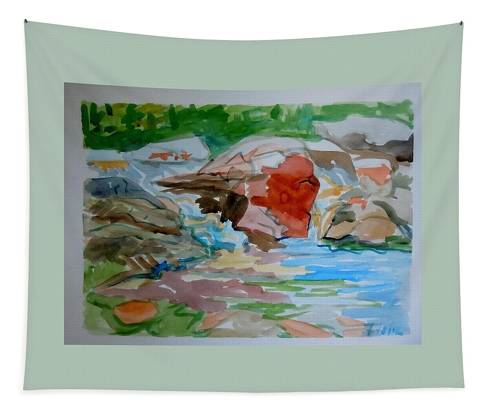 Maine Tapestry featuring the painting Surry Falls by Francine Frank