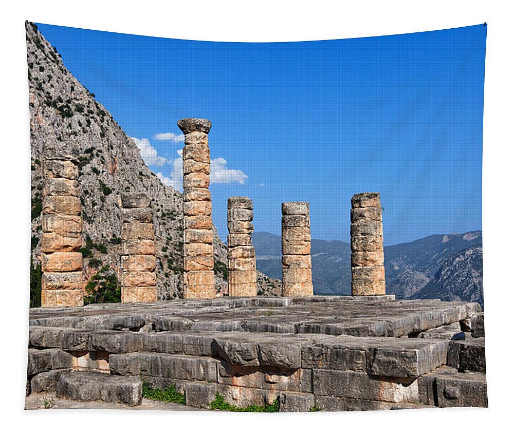 Ancient Tapestry featuring the photograph Temple of Apollo - Delphi #1 by Constantinos Iliopoulos