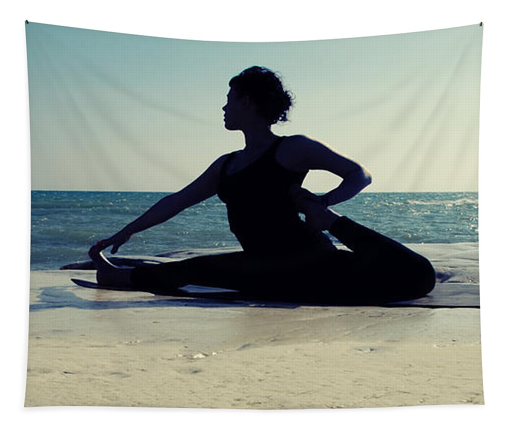 Beach Tapestry featuring the photograph Yoga by Stelios Kleanthous