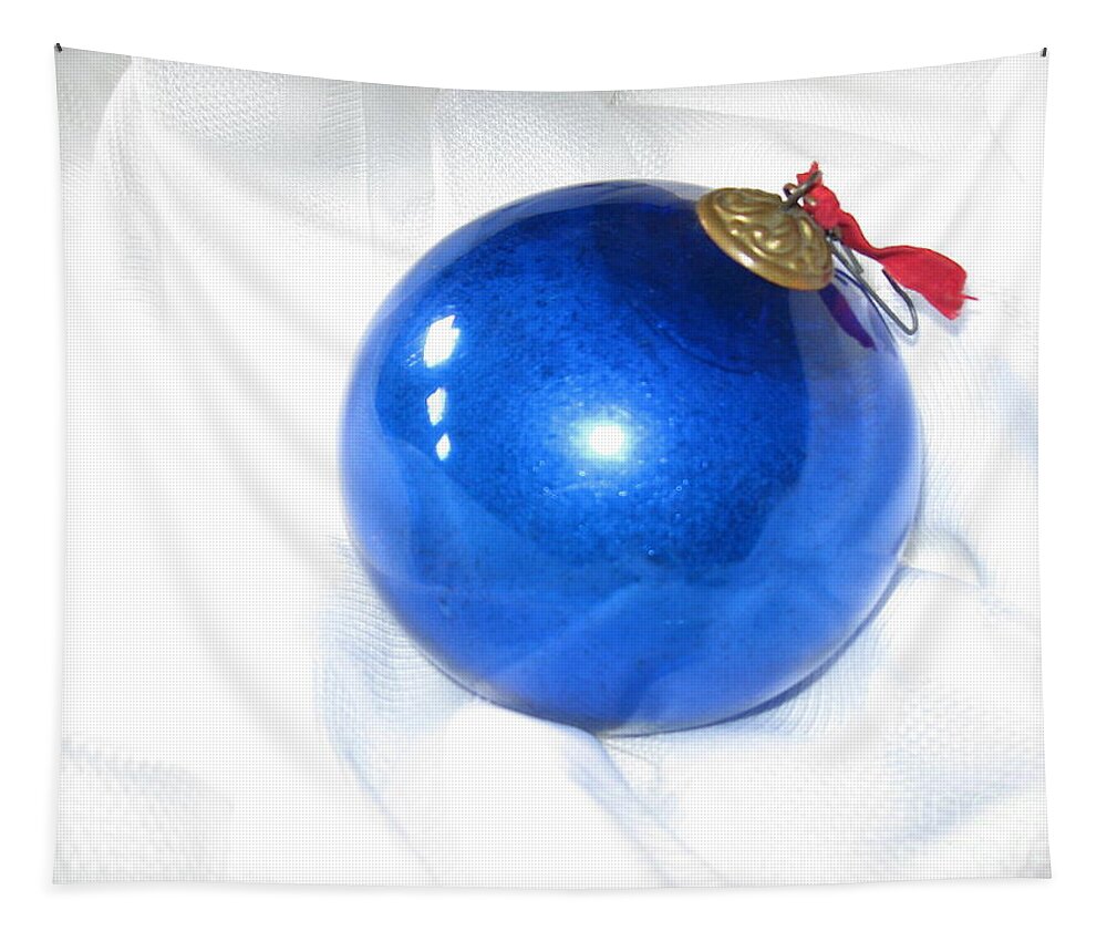 Antique Christmas Ball Tapestry featuring the photograph 1885 Blue Christmas Ball by Nancy Patterson