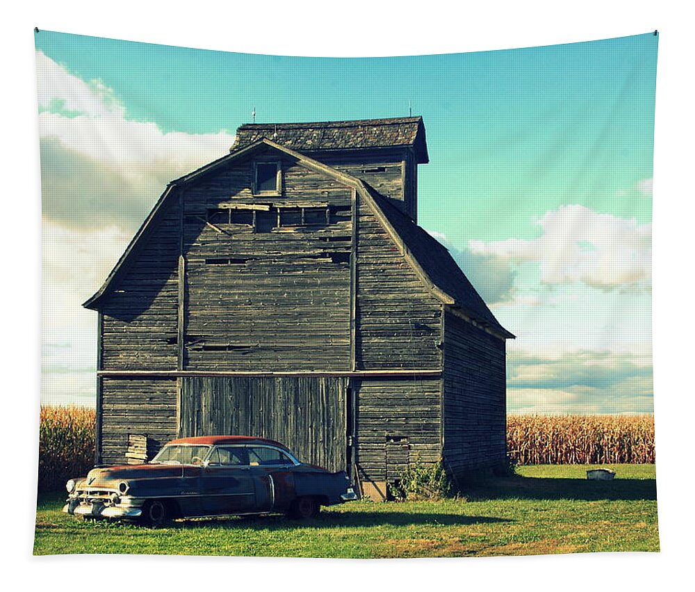 Vintage Tapestry featuring the photograph 1950 Cadillac Barn Cornfield by Lyle Hatch