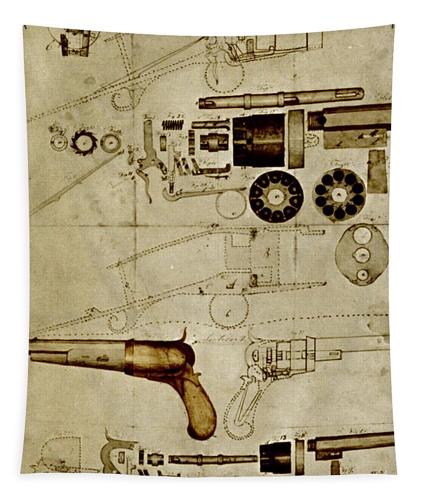 Samuel Colt Tapestry featuring the photograph Colt Pistol Us Patent Diagram #3 by Science Source