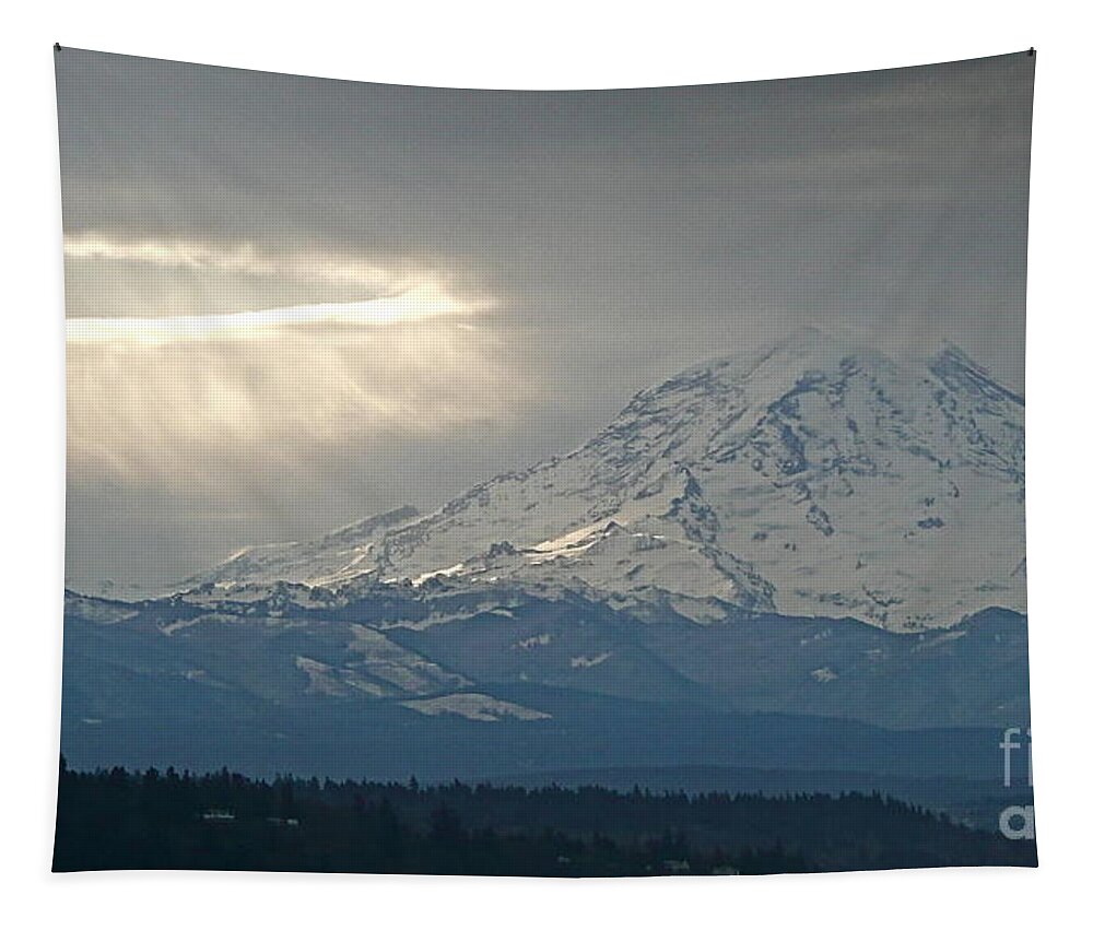 Photography Tapestry featuring the photograph A Ring of Bright Light Beside Mount Rainier by Sean Griffin