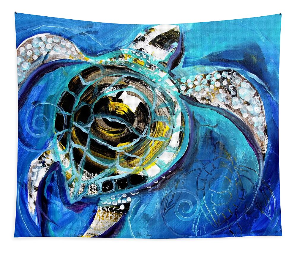 Sea Turtle Tapestry featuring the painting Abstract Sea Turtle in C Minor by J Vincent Scarpace