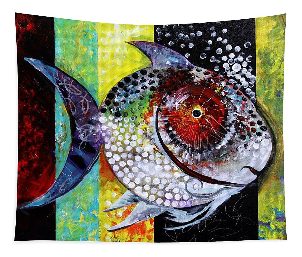Acidfish Tapestry featuring the painting AcidFish 70 by J Vincent Scarpace