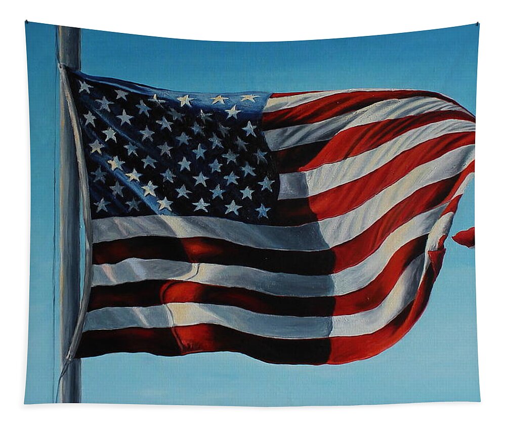 American Flag Tapestry featuring the painting America the Beautiful by Daniel W Green