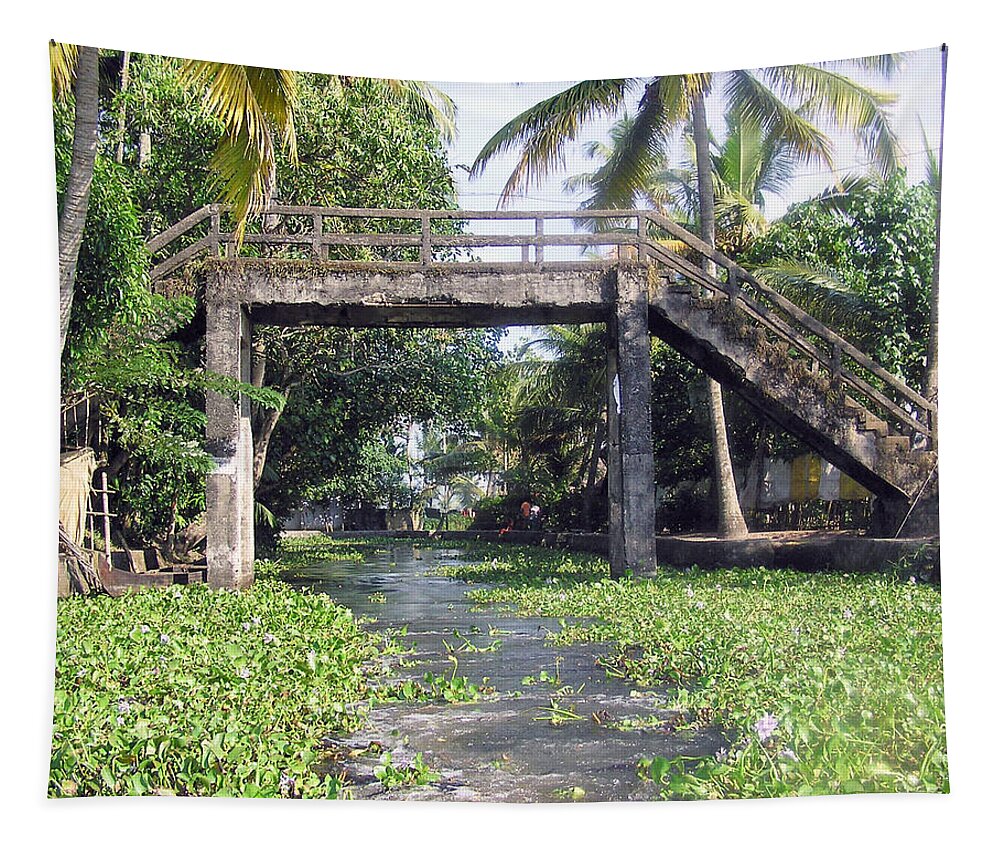 Alleppey Tapestry featuring the photograph An old stone bridge over a canal in Alleppey by Ashish Agarwal