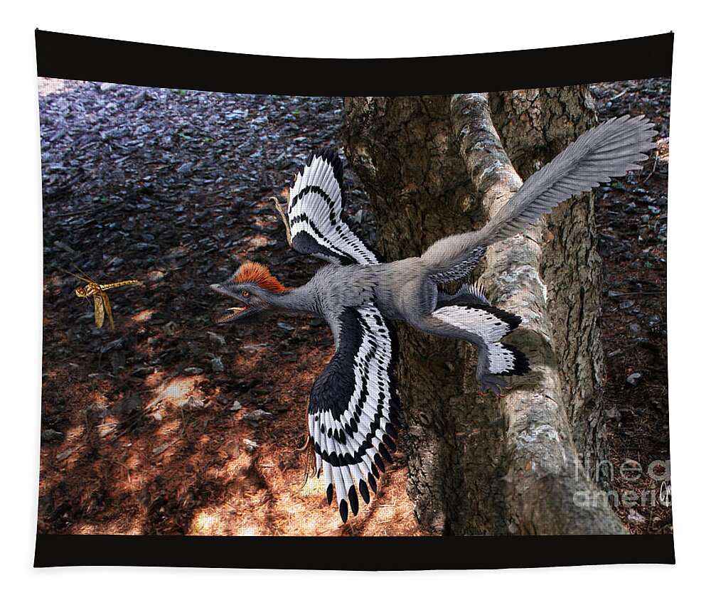 Paleoart Tapestry featuring the digital art Anchiornis huxleyi by Julius Csotonyi