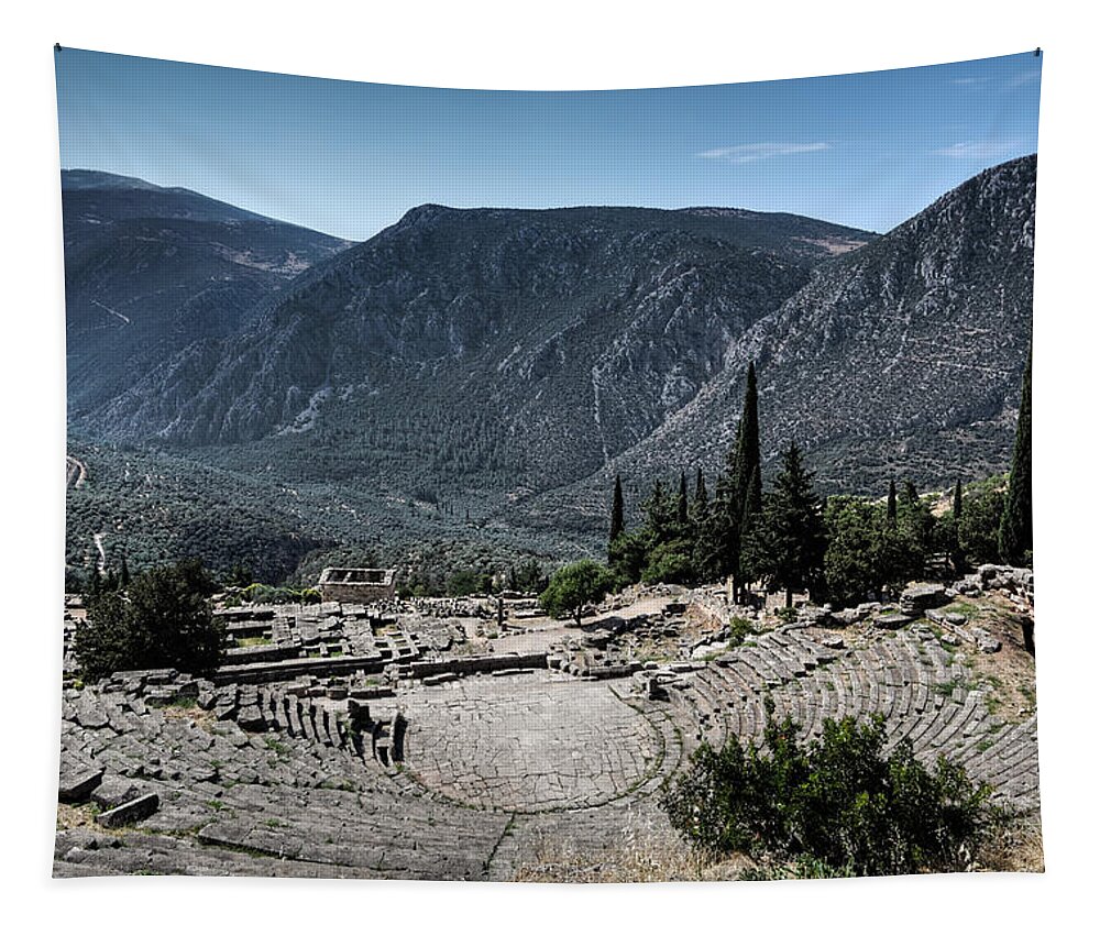 Ancient Tapestry featuring the photograph Ancient Theatre - Delphi by Constantinos Iliopoulos