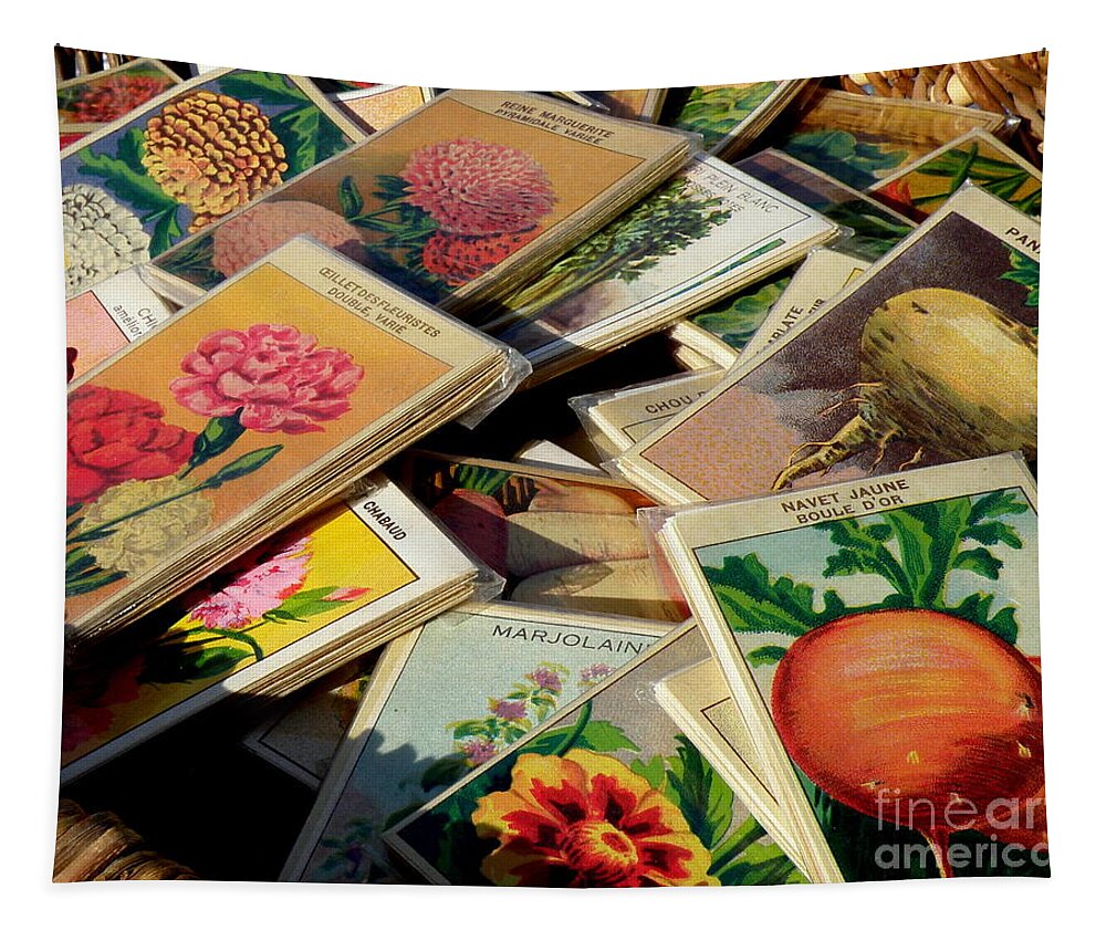 Antique Seed Packs Tapestry featuring the photograph Antique French Seed Packs by Lainie Wrightson