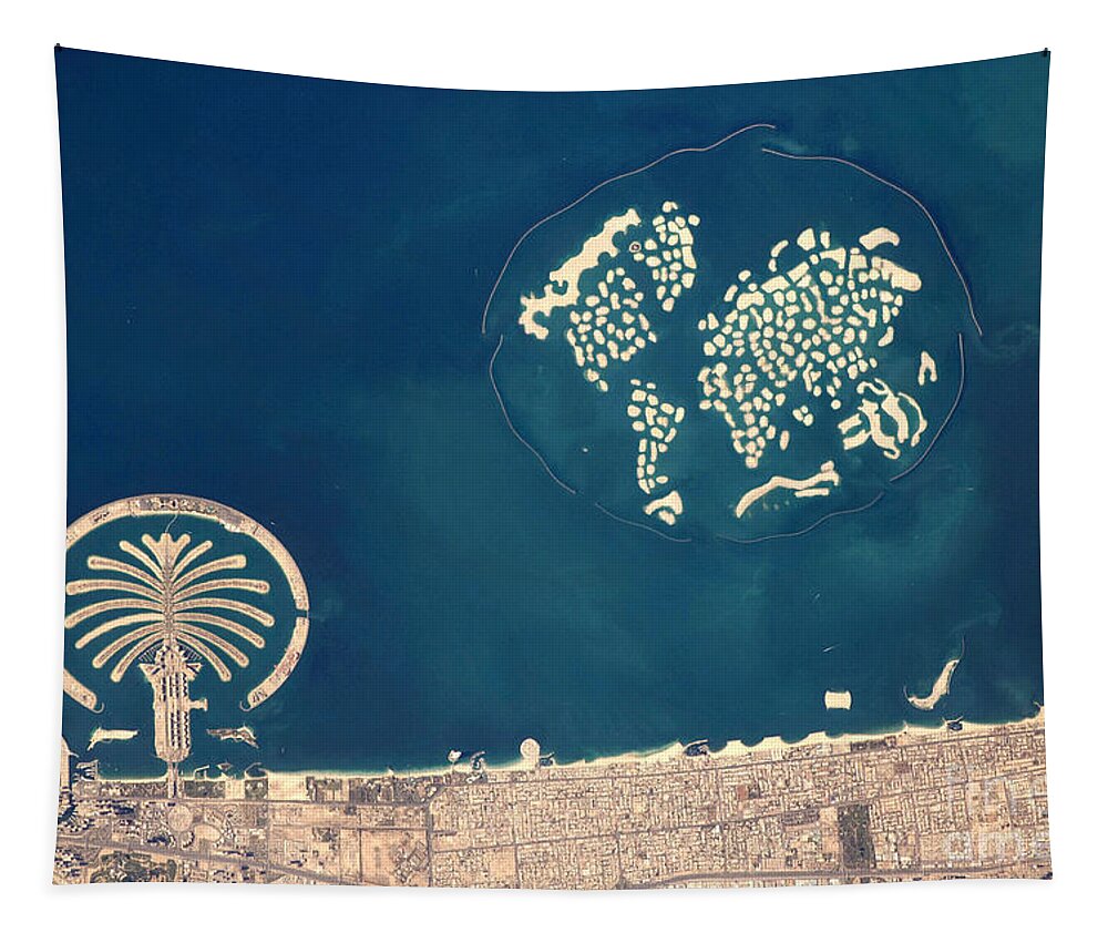 Aerial View Tapestry featuring the photograph Artificial Archipelagos, Dubai, United by NASA/Science Source