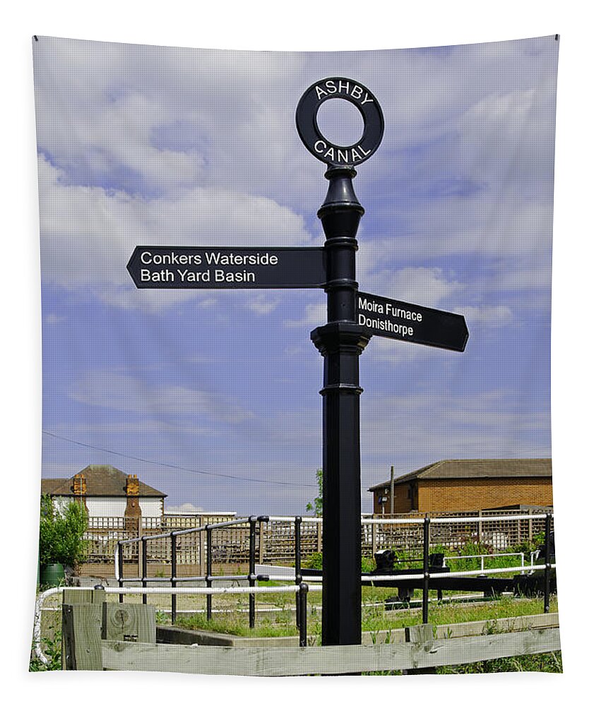 Ashby Canal Tapestry featuring the photograph Ashby Canal Signpost at Moira Lock by Rod Johnson