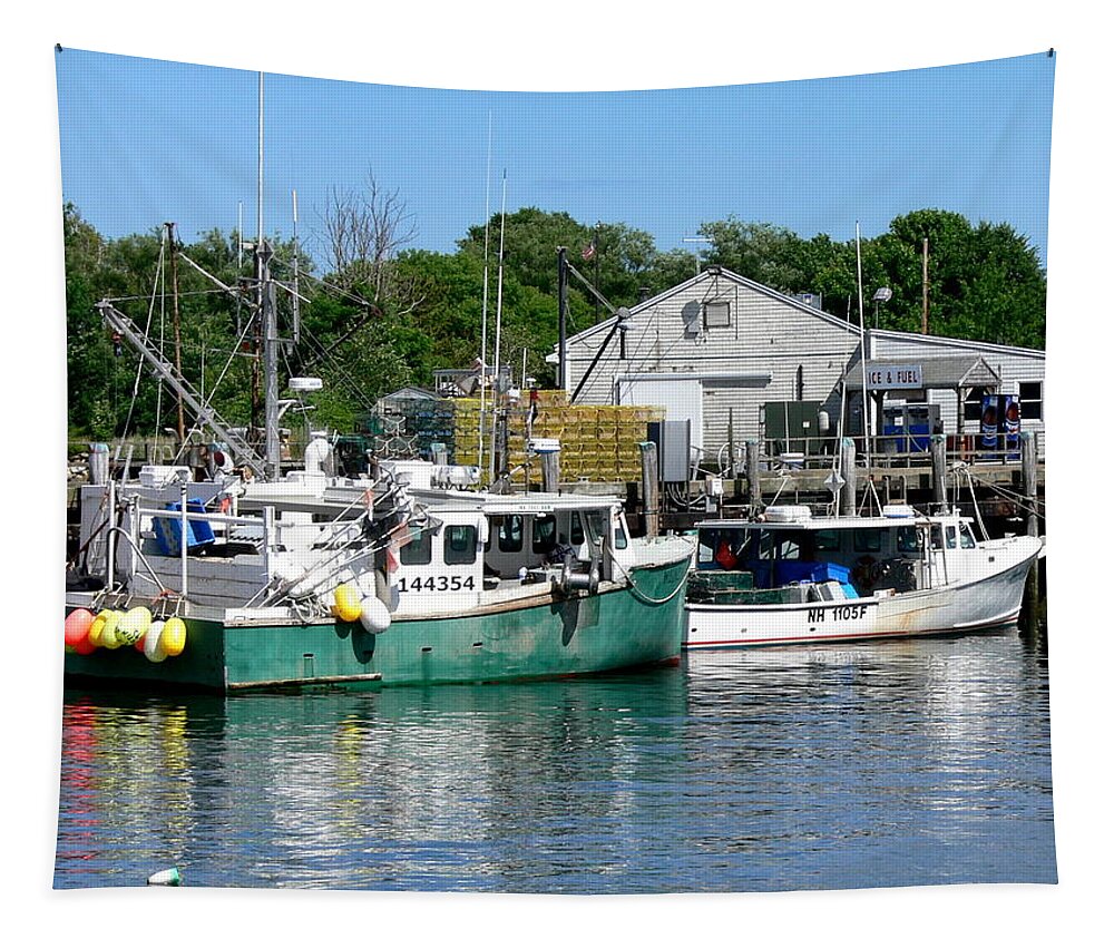 Boat Dock Pier Fishing Water Bay Sea Seaside Shore Tapestry featuring the photograph Back From The Sea by Kevin Fortier