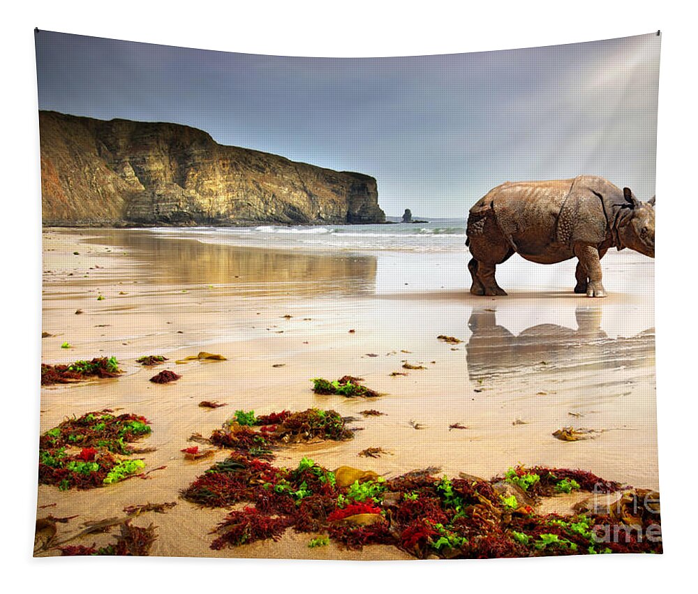 Africa Tapestry featuring the photograph Beach Rhino by Carlos Caetano