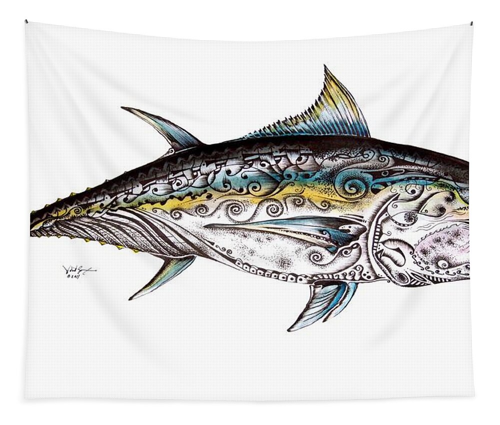 Blue Fin Tapestry featuring the painting Beautiful Blue Fin by J Vincent Scarpace