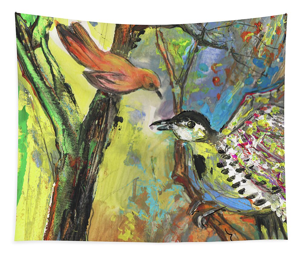 Animals Tapestry featuring the painting Birds 03 by Miki De Goodaboom