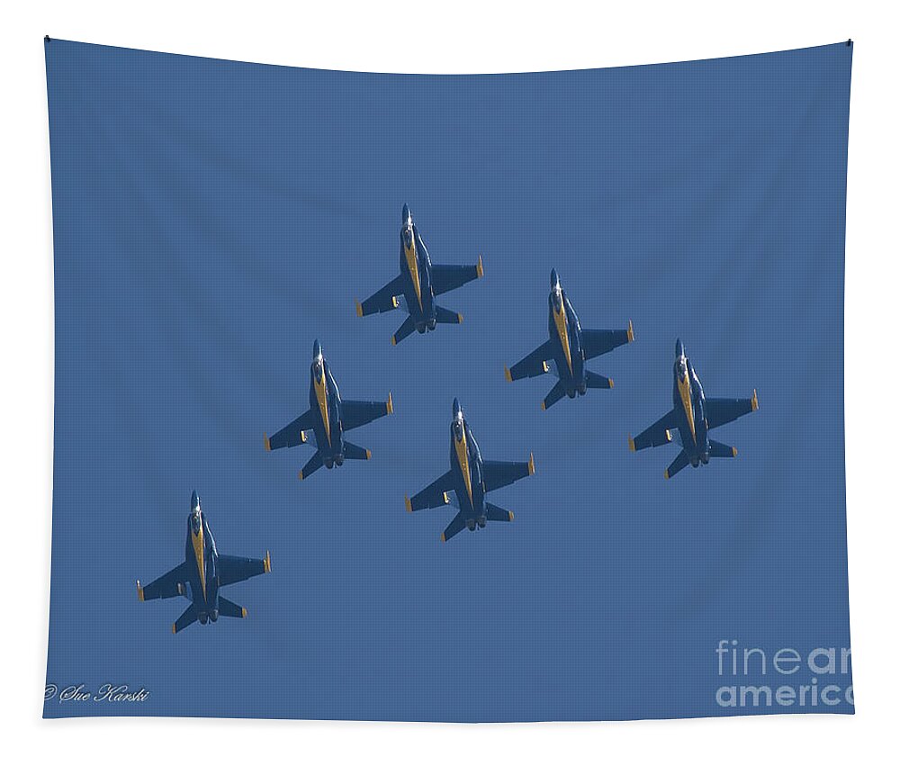 Airshow Tapestry featuring the photograph Blue Angel Team by Sue Karski