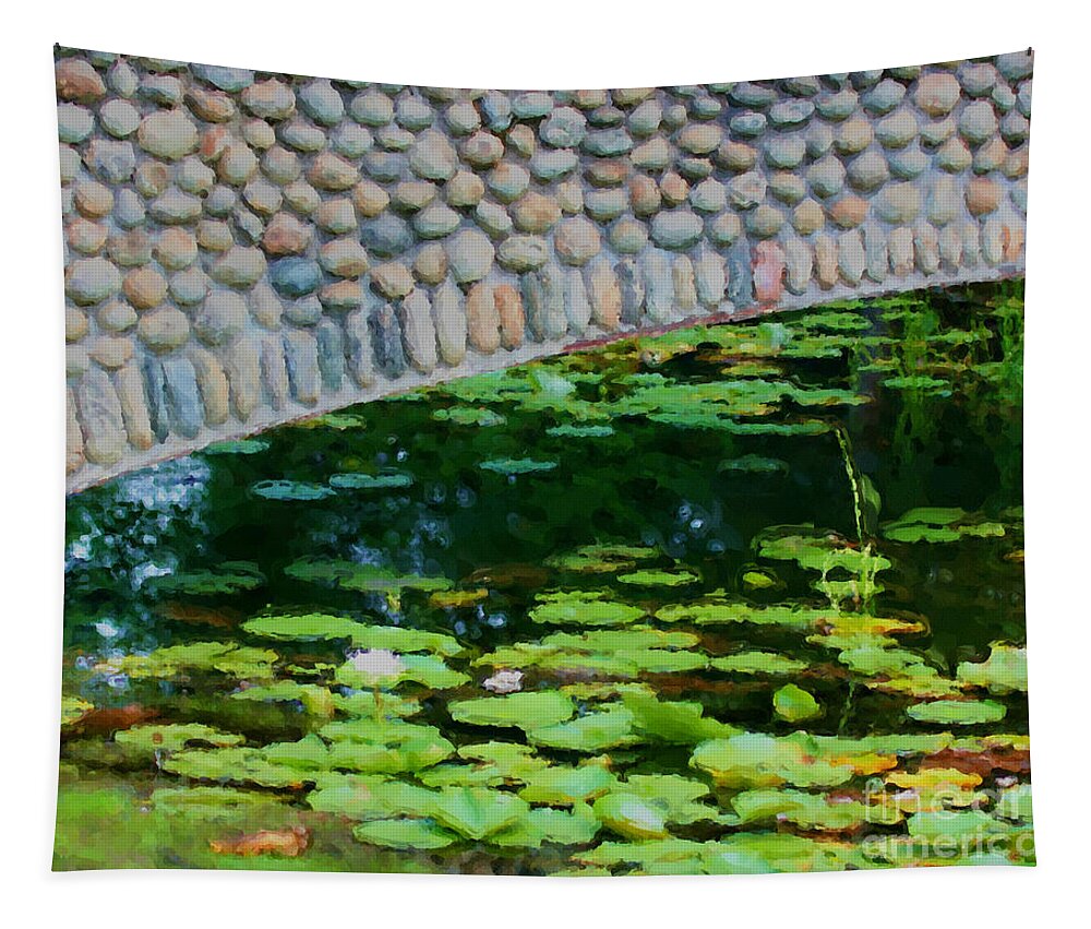 Bridge Tapestry featuring the painting Bridge And Lilypads by Smilin Eyes Treasures