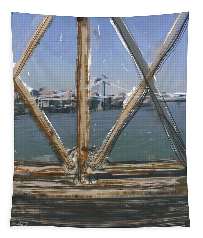 Manhattan Bridge Tapestry featuring the mixed media Bridge View by Russell Pierce