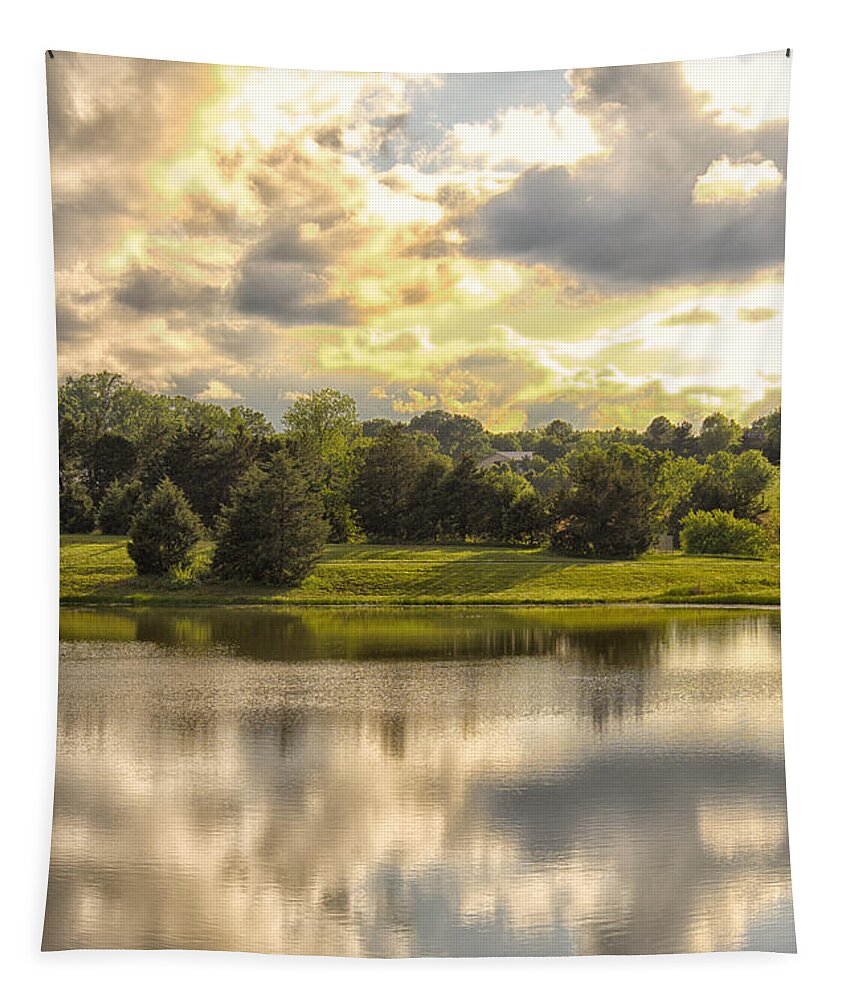 Landscape Tapestry featuring the photograph Broemmelsiek Park Lake by Bill and Linda Tiepelman