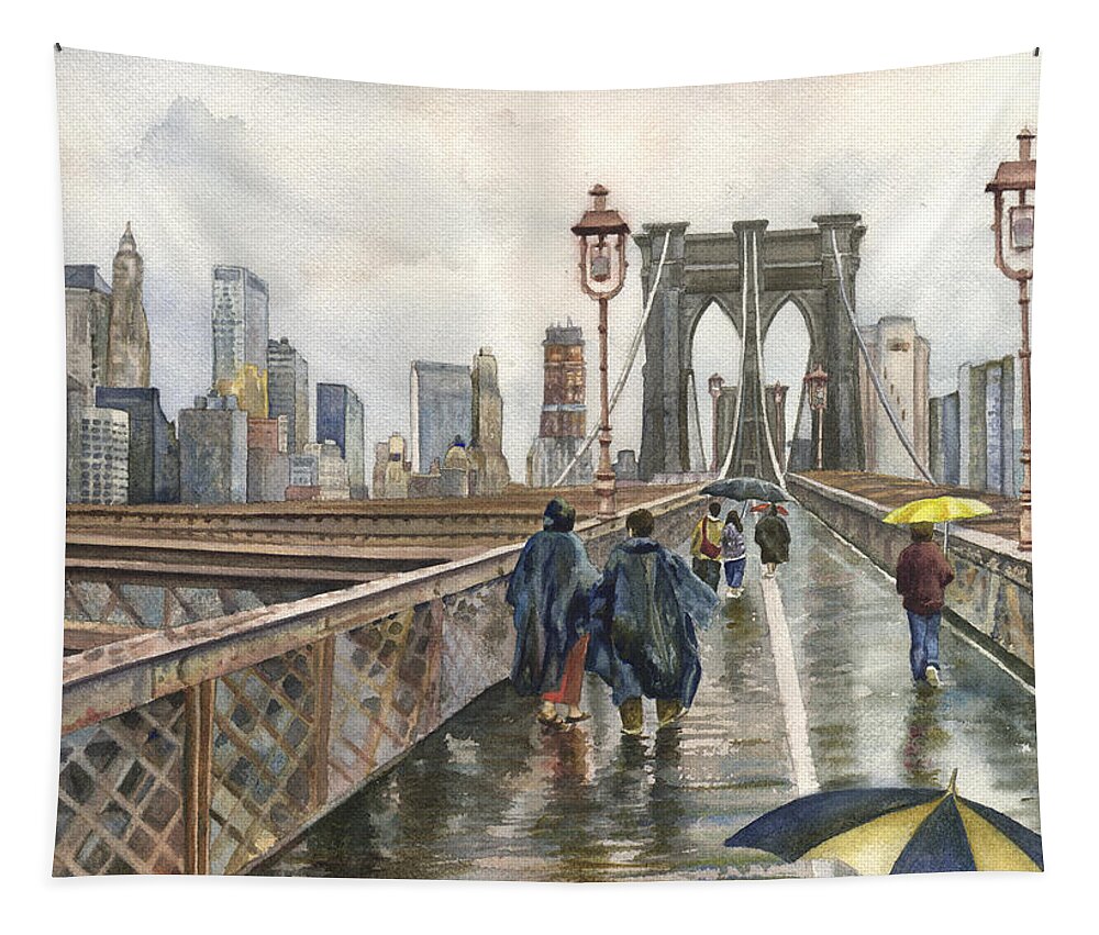 Brooklyn Bridge Painting Tapestry featuring the painting Brooklyn Bridge by Anne Gifford