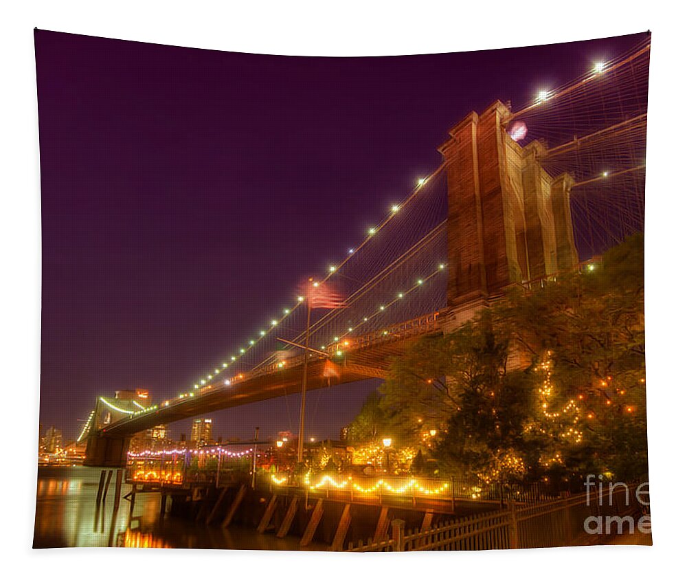 Art Tapestry featuring the photograph Brooklyn Bridge At Night by Yhun Suarez