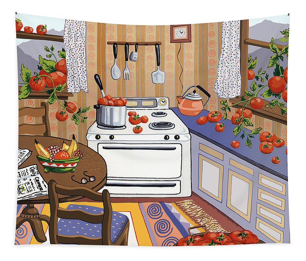 Tomatoes Tapestry featuring the painting Bumper Crop by Anne Gifford