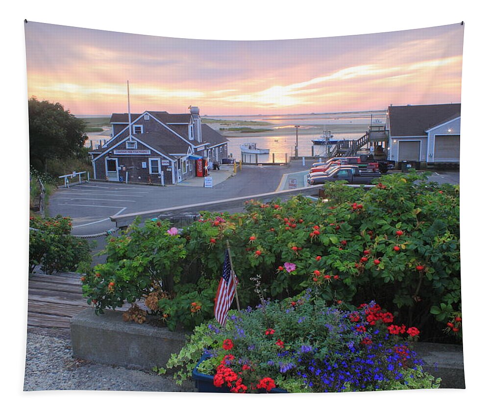 Chatham Tapestry featuring the photograph Chatham Fish Pier Summer Flowers Cape Cod by John Burk
