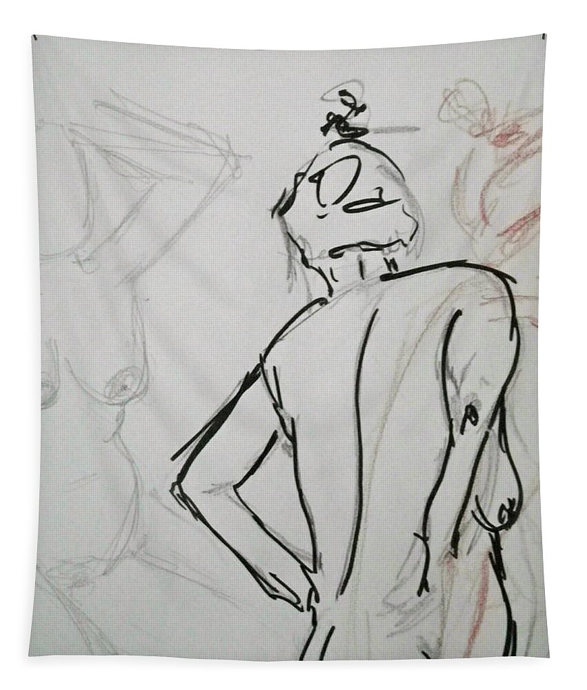 Woman Tapestry featuring the drawing Chris - Life Drawing by Anna Ruzsan