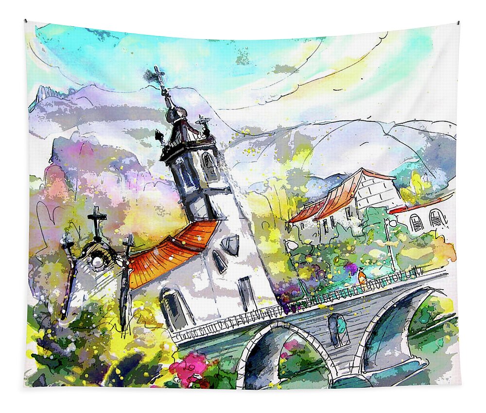 Portugal Tapestry featuring the painting Church in Ponte de Lima in Portugal by Miki De Goodaboom