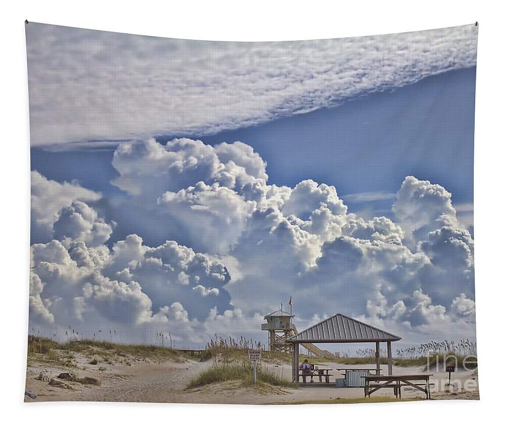 Beach Tapestry featuring the photograph Cloud Merge by Deborah Benoit